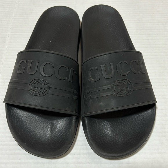 Gucci Black Logo Rubber Slide Sandals - Size 11 - Picture 1 of 10